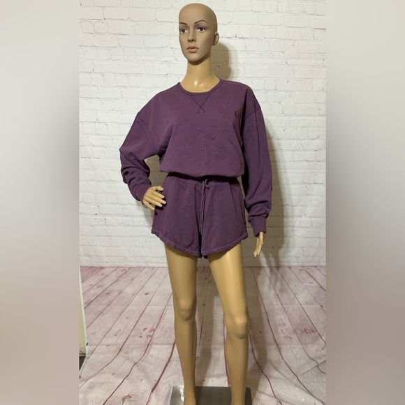 FREE PEOPLE “Best of Romper” women’s Shortsie jumpsuit Long sleeves Purple S NWT - Picture 2 of 16